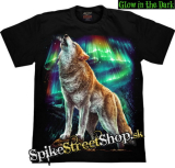 WOLF COLLECTION - Aura Borealis Wolf Howling - čierne pánske tričko