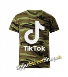 TIK TOK - Logo - maskáčové chlapčenské tričko WOODLAND CAMO GREEN