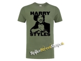 HARRY STYLES - Logo & Portrait - olivové pánske tričko