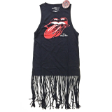 ROLLING STONES - Vintage Tongue Logo - čierne dámske tričko so strapcami