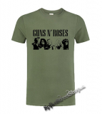 GUNS N ROSES - Logo & Band - olivové pánske tričko