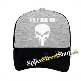 THE PUNISHER - White Logo & Skull - šedočierna sieťkovaná šiltovka model "Trucker" (-50%=VÝPREDAJ)