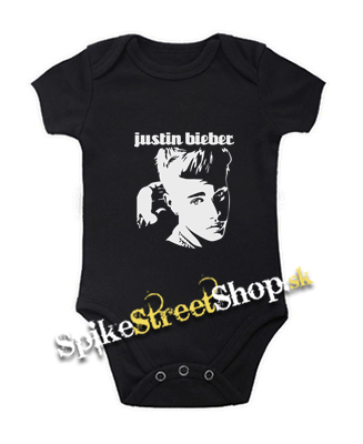 JUSTIN BIEBER - Logo & Portrait - čierne detské body (-75%=VÝPREDAJ)