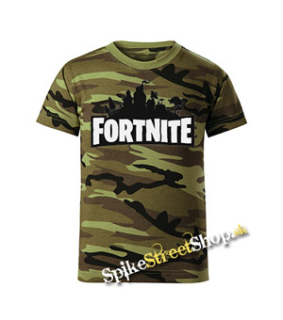 FORTNITE - Logo - maskáčové chlapčenské tričko WOODLAND CAMO GREEN (-50%=VÝPREDAJ)