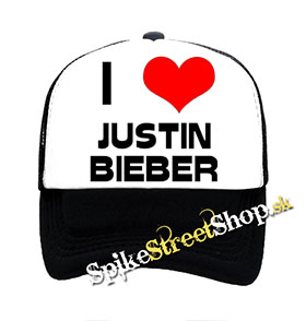 I LOVE JUSTIN BIEBER - čiernobiela sieťkovaná šiltovka model "Trucker" (-50%=VÝPREDAJ)