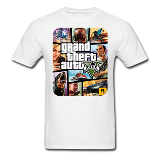 GRAND THEFT AUTO - Five - biele pánske tričko (-60%=VÝPREDAJ)