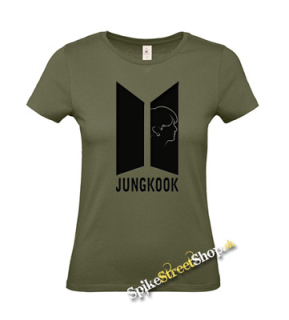 JUNGKOOK - BTS Logo Portrait - khaki dámske tričko