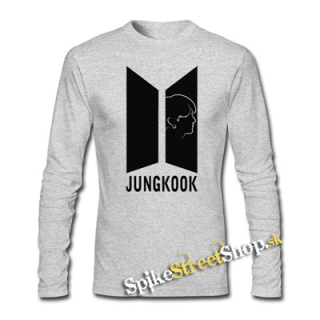 JUNGKOOK - BTS Logo Portrait - šedé pánske tričko s dlhými rukávmi