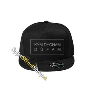 KÝM DÝCHAM, DÚFAM - šedý nápis - čierna šiltovka model "Snapback"