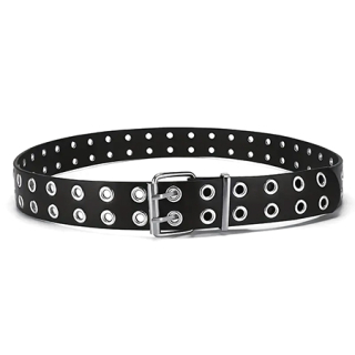 OPASOK HOLLOW RIVETS BELT 2 ROWS - čierny opasok s kovovými dierovými nitmi