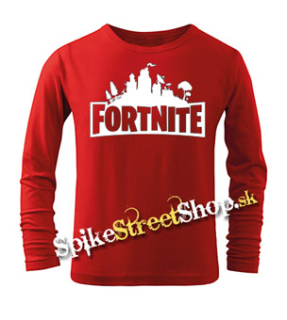 FORTNITE - White Logo - červené detské tričko s dlhými rukávmi