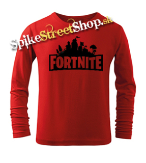 FORTNITE - Black Logo - červené detské tričko s dlhými rukávmi