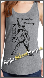 FREDDIE MERCURY - Logo & Portrait - Ladies Vest Top - šedé