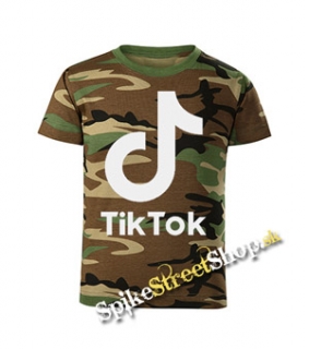 TIK TOK - Logo - maskáčové chlapčenské tričko WOODLAND CAMO BROWN