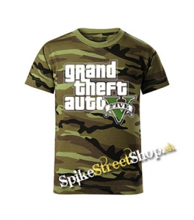 GTA - GRAND THEFT AUTO - maskáčové chlapčenské tričko WOODLAND CAMO GREEN