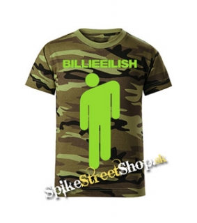 BILLIE EILISH - Logo Stickman - maskáčové pánske tričko WOODLAND CAMO GREEN