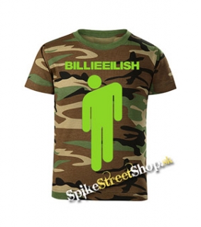 BILLIE EILISH - Logo Stickman - maskáčové pánske tričko WOODLAND CAMO BROWN