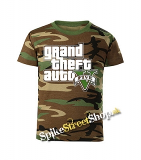 GTA - GRAND THEFT AUTO - V - maskáčové chlapčenské tričko WOODLAND CAMO BROWN