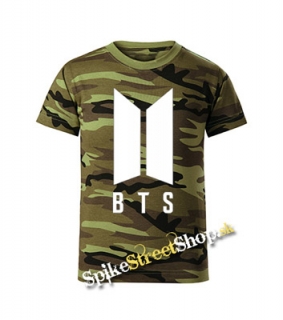 BTS - BANGTAN BOYS - Logo - maskáčové pánske tričko WOODLAND CAMO GREEN