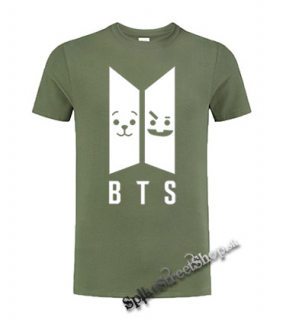 BTS - BANGTAN BOYS - Emoji BT21 Logo - olivové pánske tričko