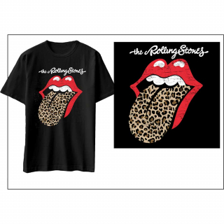 ROLLING STONES - Leopard Print Tongue - čierne pánske tričko