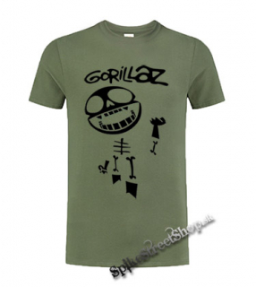 GORILLAZ - Logo Bonesy - olivové pánske tričko